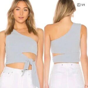 Revolve x Lovers and Friends Light Blue Ribbed Cutout One Shoulder Tank Top